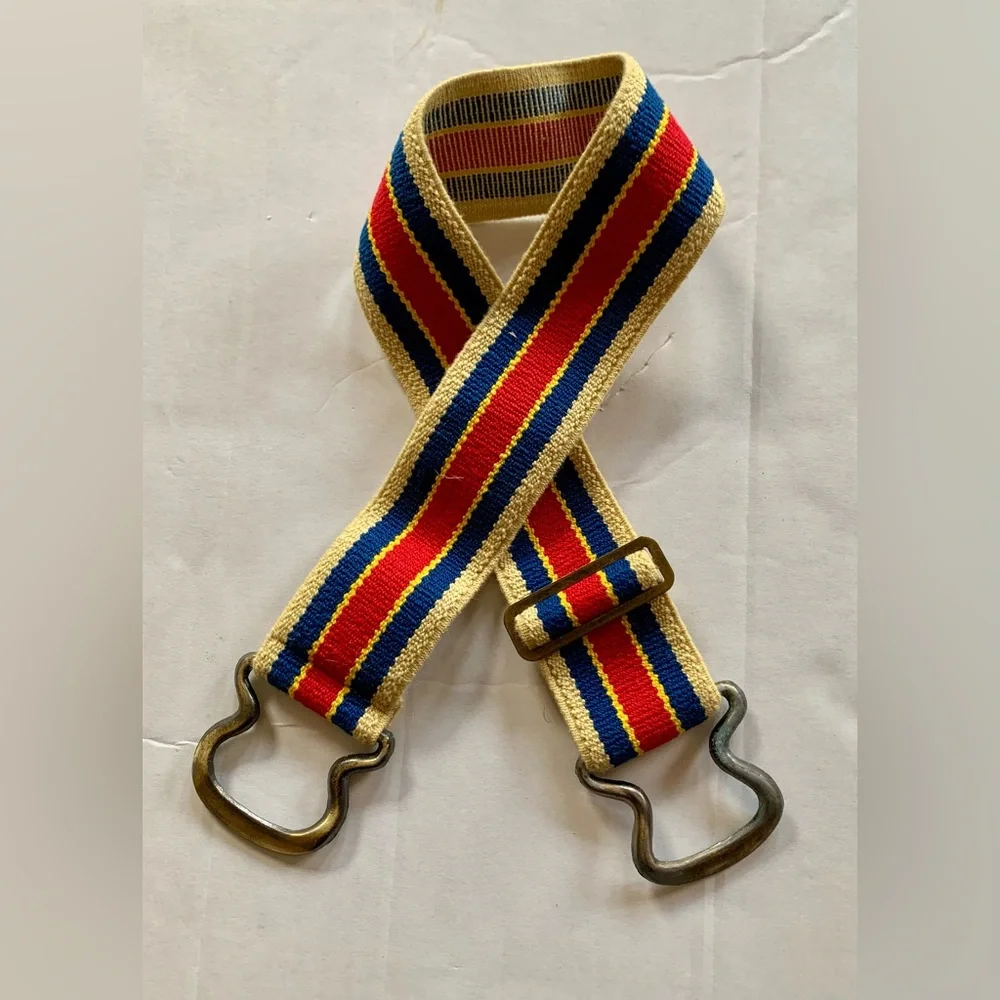 Vintage 70s/80s Striped Twill Stretch Belt Interlocking Buckle Retro Hippie